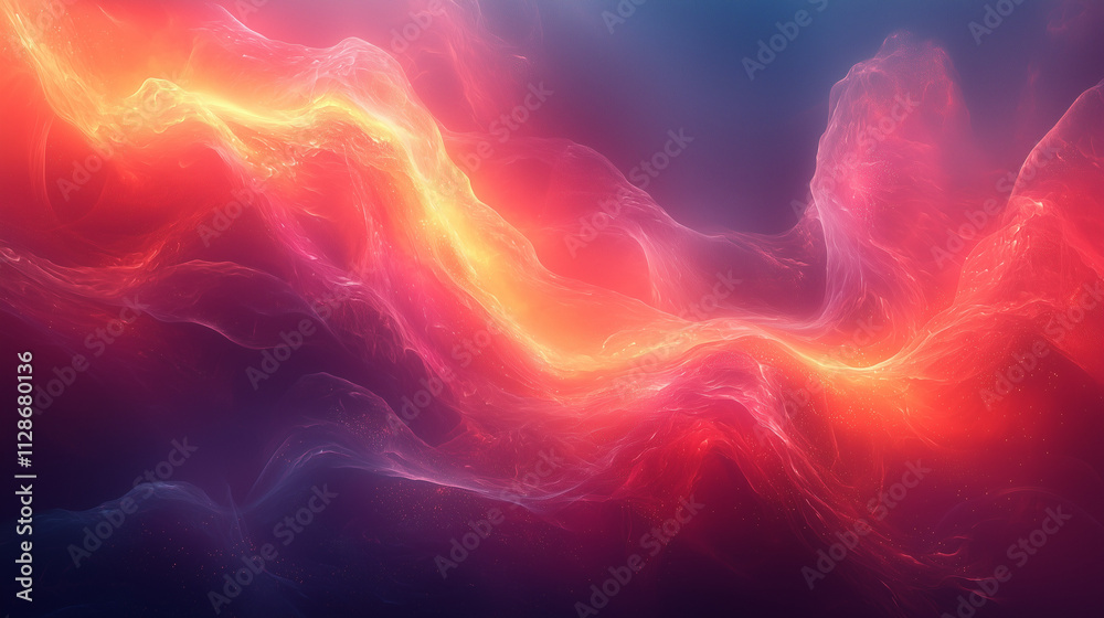 Wall mural dynamic abstract waves of intense red and pink, glowing like a celestial nebula across the canvas