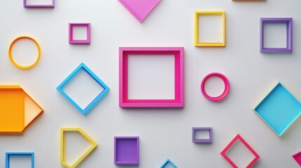 Set of colorful quote frames in geometric shapes, each with bold outlines and vibrant gradient fills, arranged on a light gray background