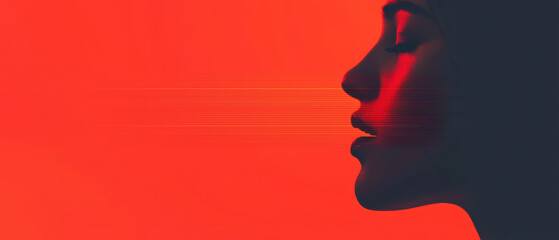 A silhouette of a profile against a vibrant red backdrop, evoking deep emotions and reflections. technology emotional well-being.