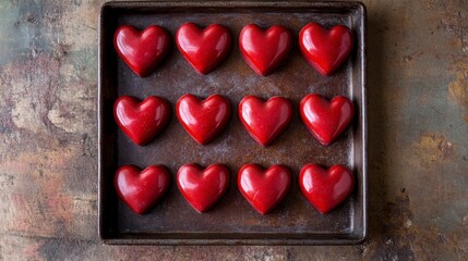 Valentine's Day Red Heart Chocolates in Rustic Tray
