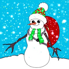 Christmas Scene: Snowman with Bag of Toys
