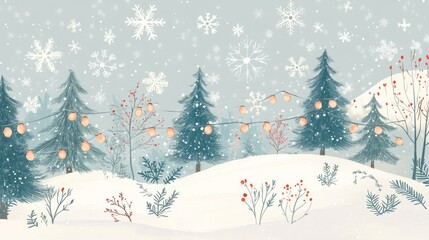 Obraz premium A Winter Wonderland Scene with Snowy Trees and Lights