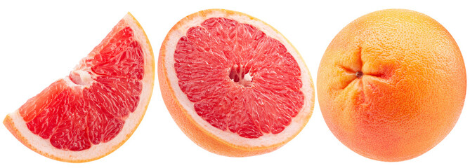 set of grapefruit with slices isolated on white background