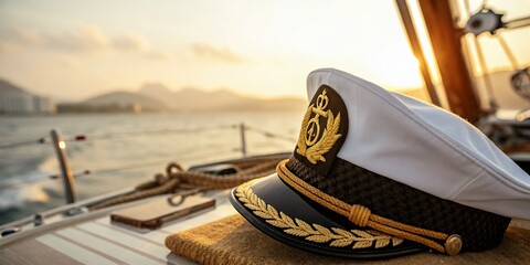 Captain's Hat Against a Soft Background with Ample Copy Space for Nautical and Maritime Themes, Perfect for Travel and Adventure Promotions, Fashion, or Unique Gifts
