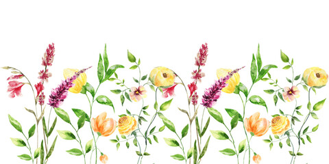 watercolor flowers background for design. Floral border frame card template.