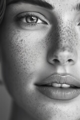 Expressive Black and White Close-Up Portrait of a Beautiful Woman