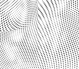 Abstract halftone wave dotted background. Halftone grunge pattern with square. Vector halftone modern pop art twisted texture for poster, cover, business card, postcard, art label layout, sticker.