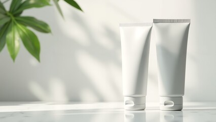 Modern Advertising Poster Featuring a Glossy White Cosmetic Tube for Mock-Up