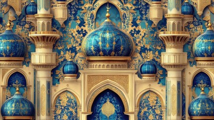 Obraz premium Vibrant Blue Mosque Facade with Intricate Design and Gold Accents