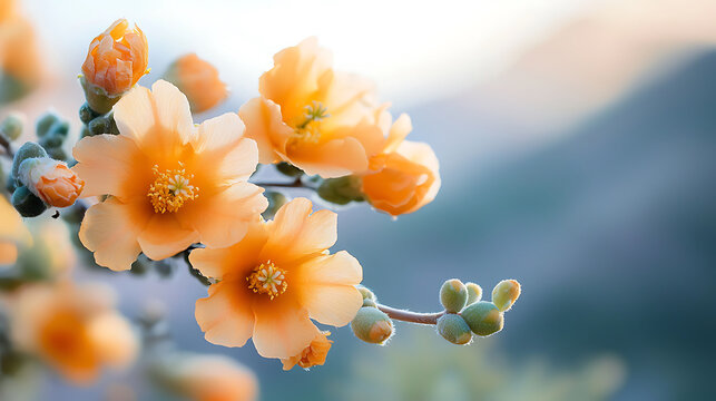 dreamy macro photograph of desert globemallow flowers in soft light
