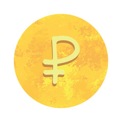 Hand drawn russian ruble Gold currency symbol Brush stroke doodle Single element for design