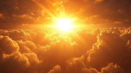 Fototapeta premium Golden Sunlight Beams Through Heavenly Clouds