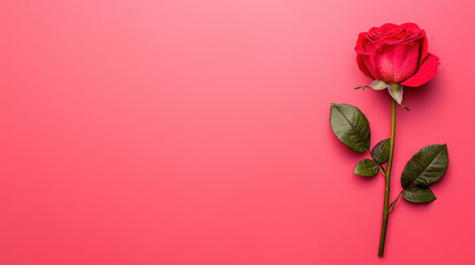 Obraz premium A single red rose on a vibrant pink background, symbolizing beauty and elegance.