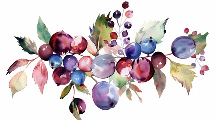 Christmas watercolor of bouquet berries and green leaves arrangings set. Hand-painted watercolor elements suitable for decorative Christmas festival, New year invitations, or greeting cards