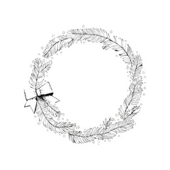 Christmas Wreath Sketch Celebration Decoration Winter Event Festival of X-Mas