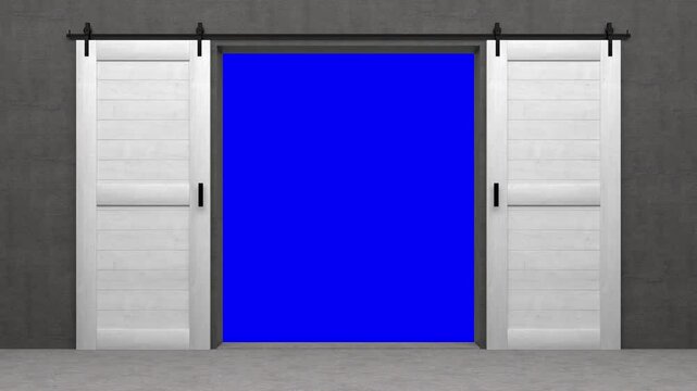 open sliding door with bluescreen in the background - 3D Rendering 4k