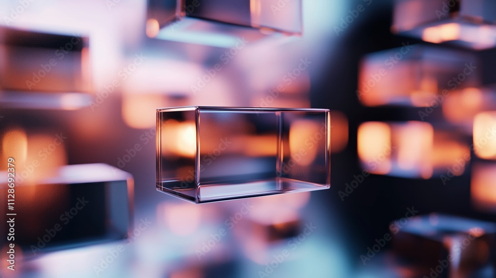Poster colorful floating glass blocks create a modern abstract art display in a digital environment with so
