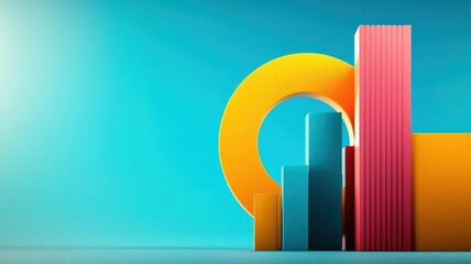 Obraz premium Colorful geometric shapes against a vivid blue background for creative designs.