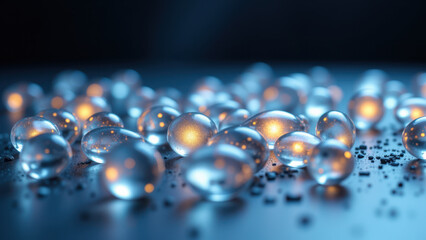 A close-up view of a collection of NAD supplements with an aesthetically pleasing blue lighting effect.