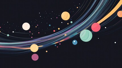 Abstract Cosmic Artwork Featuring Colorful Planets and Trails