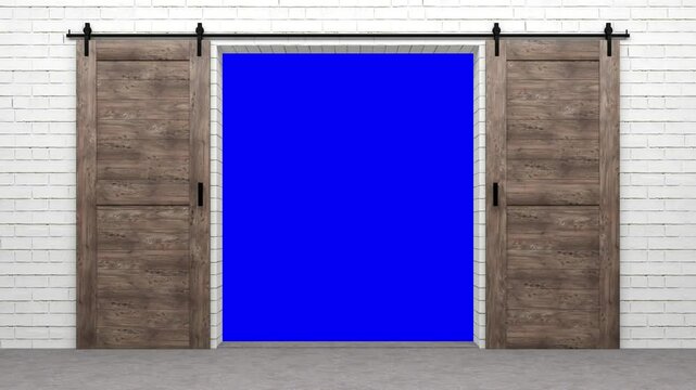 open sliding door with bluescreen in the background - 3D Rendering 4k