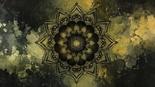 Ornate Mandala Design on a Dark Watercolor Background