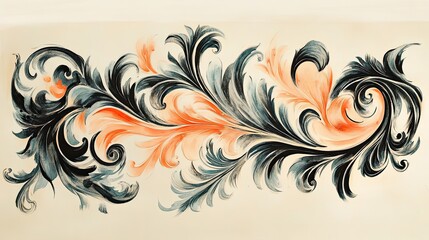 Fototapeta premium Abstract Painted Floral Design with Swirls and Curls