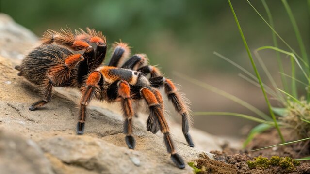 Captivating Close-Up of a Vogelspinne Vitalius Christatus on a Natural Surface with Detailed Textures and Copy Space for Scientific or Educational Use