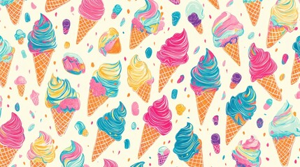 Colorful Ice Cream Cones Sweet Treats Summer Delight