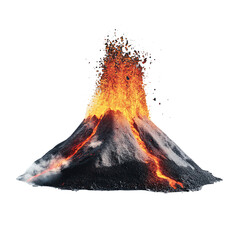 Volcanic eruption isolated on white background magma lava hot molten rock explosion geology nature power earth science environment danger ash cloud plume natural disaster geothermal activity volcanic
