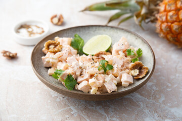 Chicken salad with pineapple and walnut