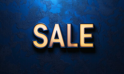 The word "SALE" in bold letters with a glowing effect. Dark blue textured background adds depth. Warm orange glow contrasts with cool tones. Modern promotional design for sales campaigns