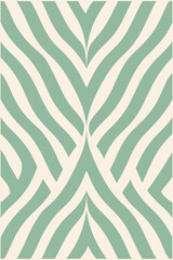 Green wavy stripes on a beige background creating an optical illusion, forming a symmetrical pattern, ideal for backgrounds, wallpapers, and decorative purposes with a retro and vintage feel