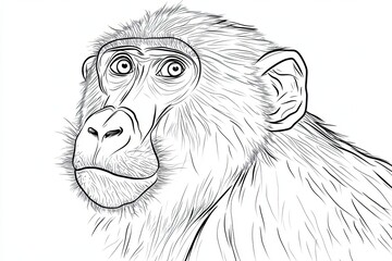 A Detailed Line Drawing of a Monkeys Head