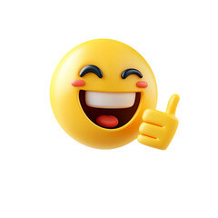 3D Laughing Emoji with Thumbs Up Gesture Positive Feedback Approval Like Social Media Reaction Excellent Good Job Well Done Success Happy Satisfied Cheerful Joyful Optimistic Agreement Support