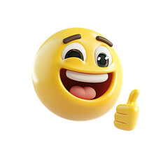 3D Yellow Emoji Winking and Giving Thumbs Up Sign Positive Feedback Approval Like Agreement Social Media Icon Funny Cartoon Character Illustration on White Background Excellent Great Job Well Done