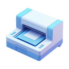 3D icon of white blue printer isolated on transparent background