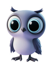 Fototapeta premium Cute Baby Owl Character 3D Illustration Isolated on White Background Adorable Cartoon Style Big Eyed Owlet Render Perfect for Childrens Books Educational Materials Greeting Cards and Nursery Decor