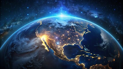 A Celestial Perspective of Earth's Nighttime Illumination, Revealing the Twinkling Lights of Cities and the Vastness of Space