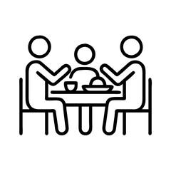 family meal at table icon, family day line art, family icon - simple black line art icon of family meal at table, symbolizing family day celebrations. family vector art.