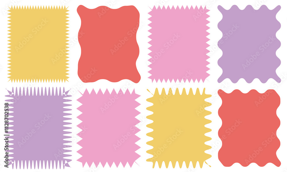 Poster zig zag wavy edge rectangle frame or border shapes set. jagged geometric rectangular. abstract eleme