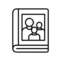 family memory book icon, family day line art, family icon - simple black line art icon of family memory book, symbolizing family day celebrations. family vector art.