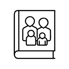 family memory book icon, family day line art, family icon - simple black line art icon of family memory book, symbolizing family day celebrations. family vector art.