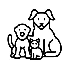 family pet dog or cat icon, family day line art, family icon - simple black line art icon of family pet dog or cat, symbolizing family day celebrations. family vector art.
