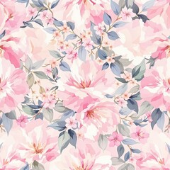 Beautiful watercolor floral pattern with pink blooms, botanical, chic, decorative
