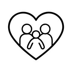 heart with family inside icon, family day line art, family icon - simple black line art icon of heart with family inside, symbolizing family day celebrations. family vector art.