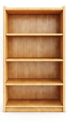 illustration of an empty light wood bookcase with four shelves