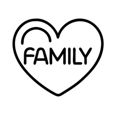 heart with family text icon, family day line art, family icon - simple black line art icon of heart with family text, symbolizing family day celebrations. family vector art.