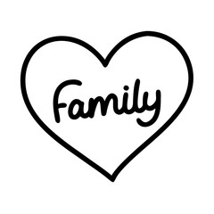 heart with family text icon, family day line art, family icon - simple black line art icon of heart with family text, symbolizing family day celebrations. family vector art.