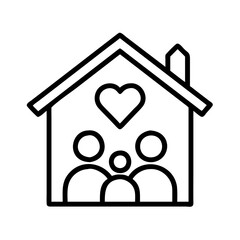 home with family hearts icon, family day line art, family icon - simple black line art icon of home with family hearts, symbolizing family day celebrations. family vector art.